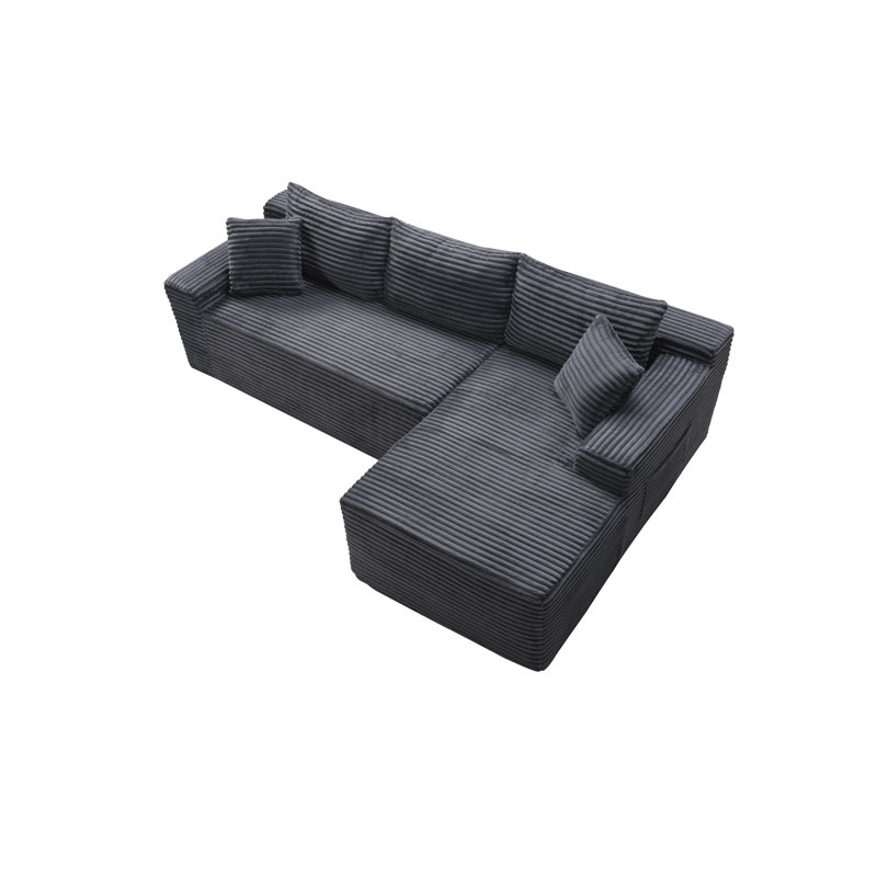Canapé modulaire en velours côtelé 94,5 po Jumbo, Gris, Face à la droite