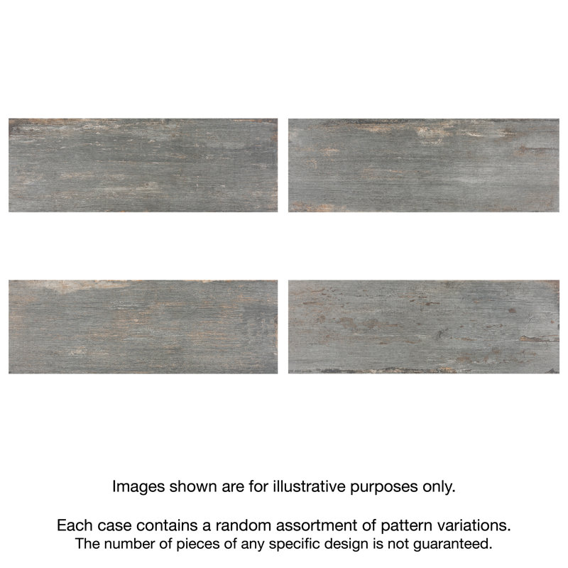 Retro 8" x 24" Porcelain Wood Look Wall & Floor Tile, Gray/Brown