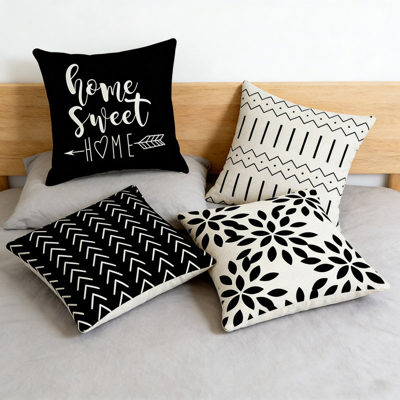 Ensemble de 4 housses d'oreiller, housse de coussin moderne pour canapé, taie d'oreiller décorative en lin pour voiture de canapé, taie décorative monogramme, décoration intérieure