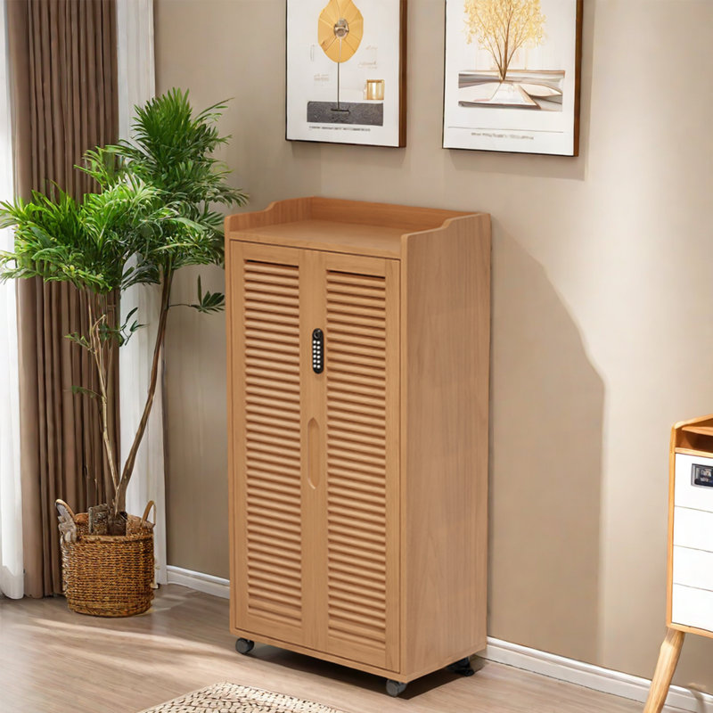 Armoire à chaussures en bois massif avec rangement pour 18 paires de chaussures, Brun