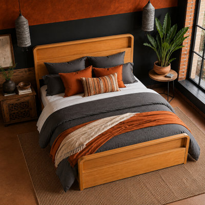 Solid Pine Wood Queen Platform Bed with Dual Open Storage Headboard & Footboard, Rounded Edge Design, Sturdy Slat Support, No Box Spring Needed