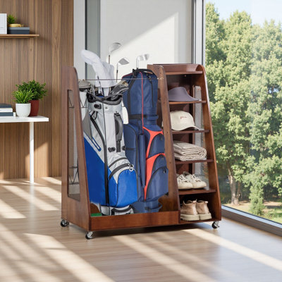 Organisateur de sacs de golf en bois 35,5 po x 18 po x 40 po avec roulettes