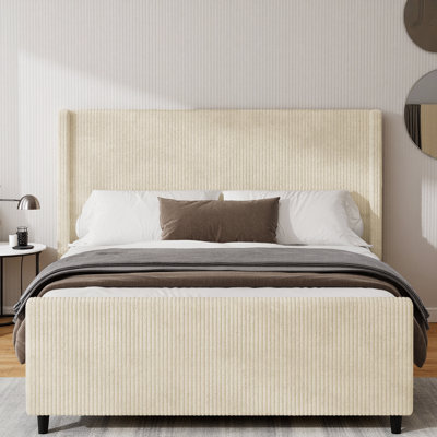 Lit plateforme tapissier en velours côtelé de 50,7 po de hauteur avec tête à oreilles