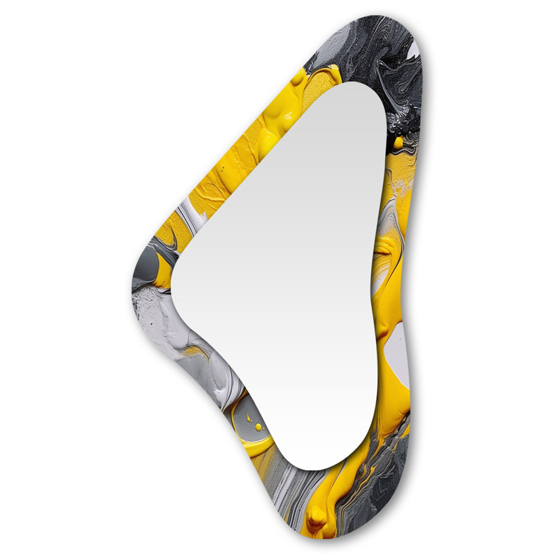 Jaune et gris, vibrations vibrantes cosmiques II - Art abstrait en métal - Miroir mural moderne et irrégulier