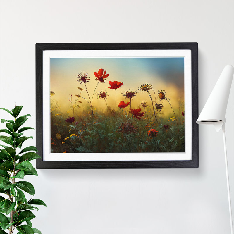 Enticing Wildflowers Floral - Single Picture Frame Print, Black, 46cm H x 64cm W x 2cm D