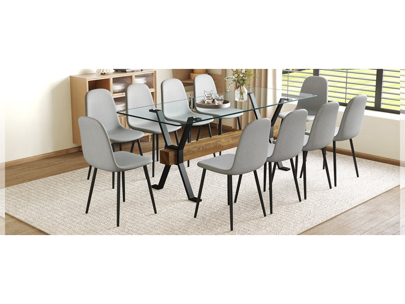 Dining Table Set, Table With Upholstered Chairs For Home, 9, Black