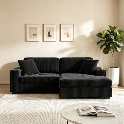 L‑Shaped Corduroy Sectional Sofa, 2‑Piece Upholstered Corner Couch with Cup Holders and Charging Ports