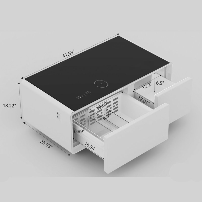 Table basse intelligente 90L avec réfrigérateur et recharge sans fil Cullyn, Blanc