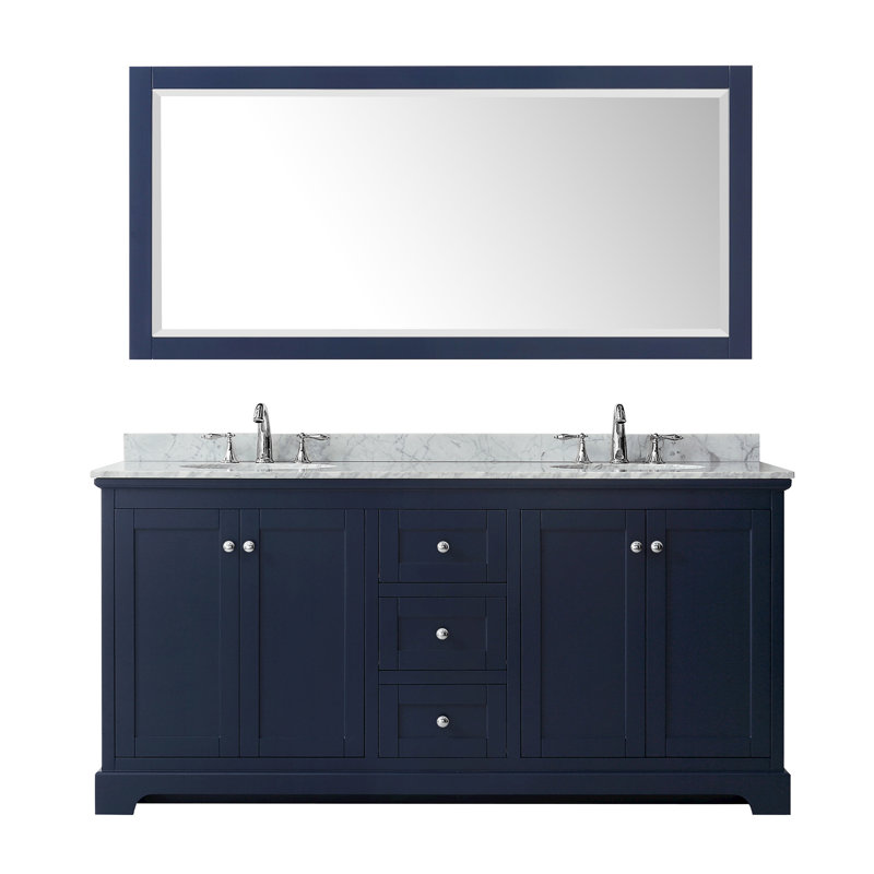 Avery 72'' Double Bathroom Vanity with Top, Dark Blue, Brushed Gold