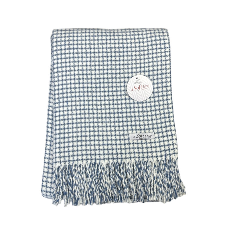 Small Check Pattern Throw, 67" L x 50" W, Cream/Blue Small Check Pattern