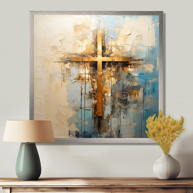 Reproduction d'art mural doré, croix de minimalisme religieuse II, H 24 po x l 24 po x P 1 po, Cadre simple argenté