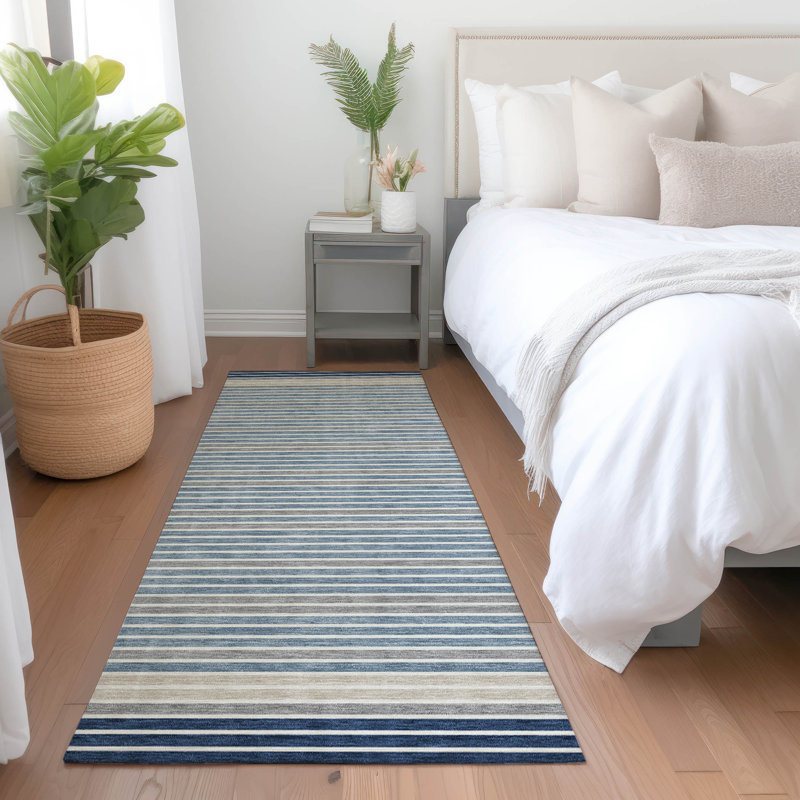 Machine Washable Indoor/Outdoor Christain ACN1404 Navy Rug, Runner 2'3" x 7'6"