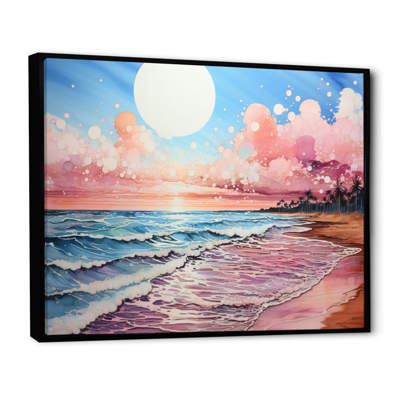 Paysage de plage pêche - impression, H 34 po x l 44 po x P 1,5 po, Cadre flottant noir