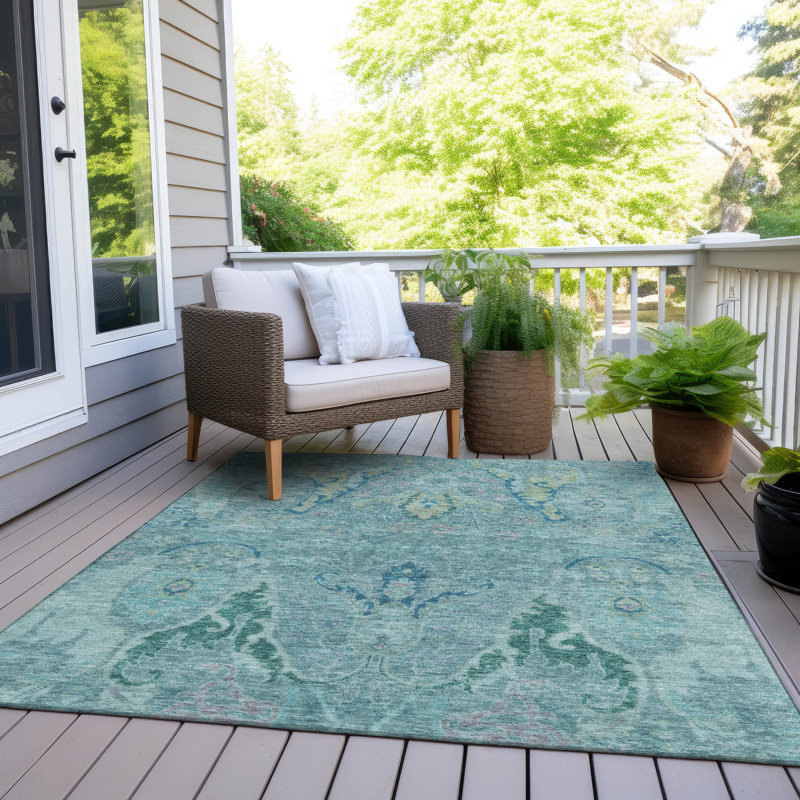 Machine Washable Indoor/Outdoor Xhevrie Blue Rug, Rectangle 10' x 14'