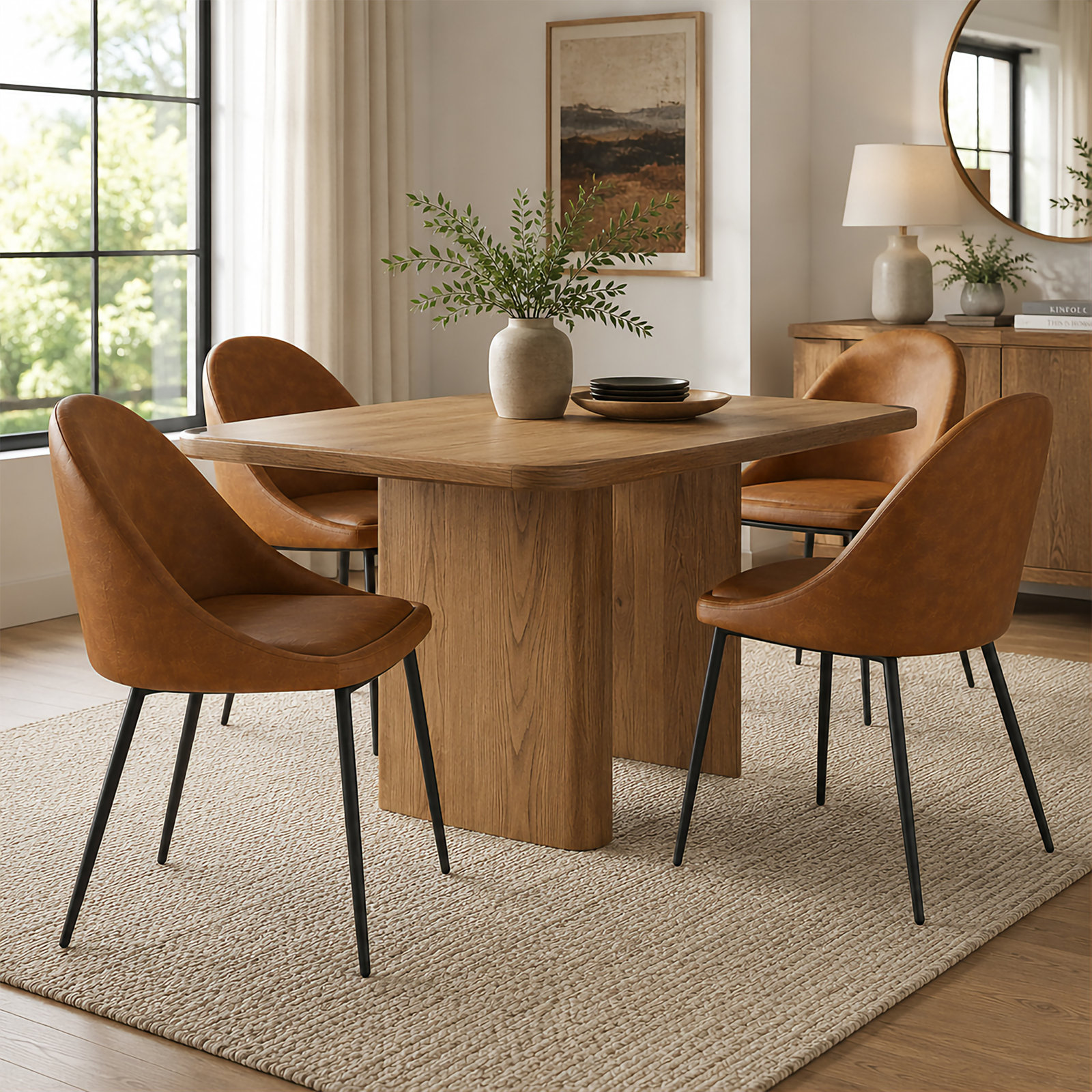 Holmes Vegan Leather Dining Chair, Saddle Tan Vegan Leather