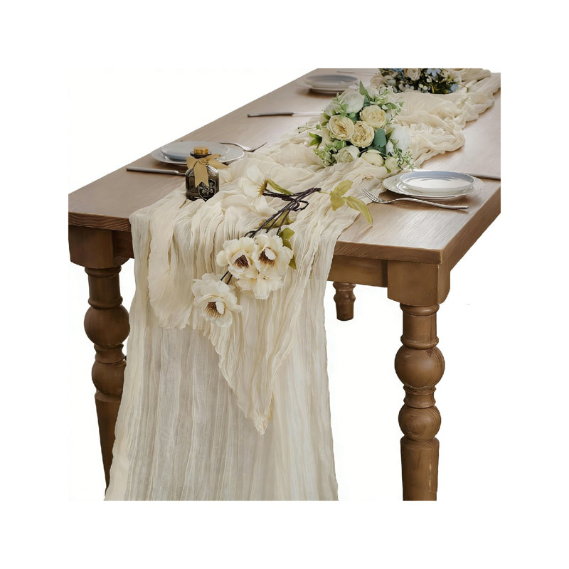 Cheesecloth Cream Table Runner 6pcs for Dining Table 90x300 cmBoho Gauze Long Rustic Sheer Table Runners Beige