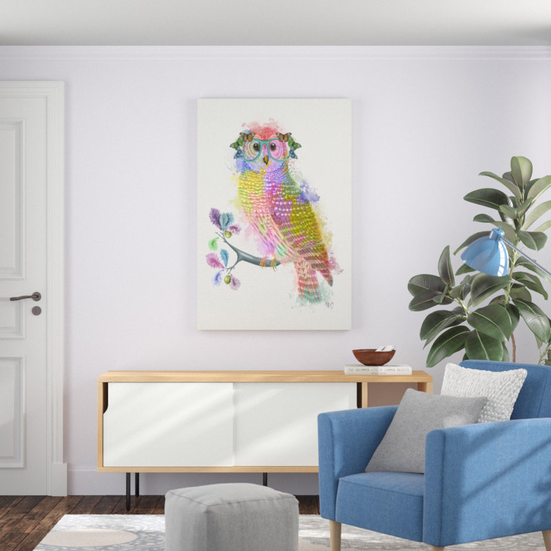 Rainbow Splash Owl by Fab Funky - Painting, 122cm H x 81cm W, Wrapped Canvas