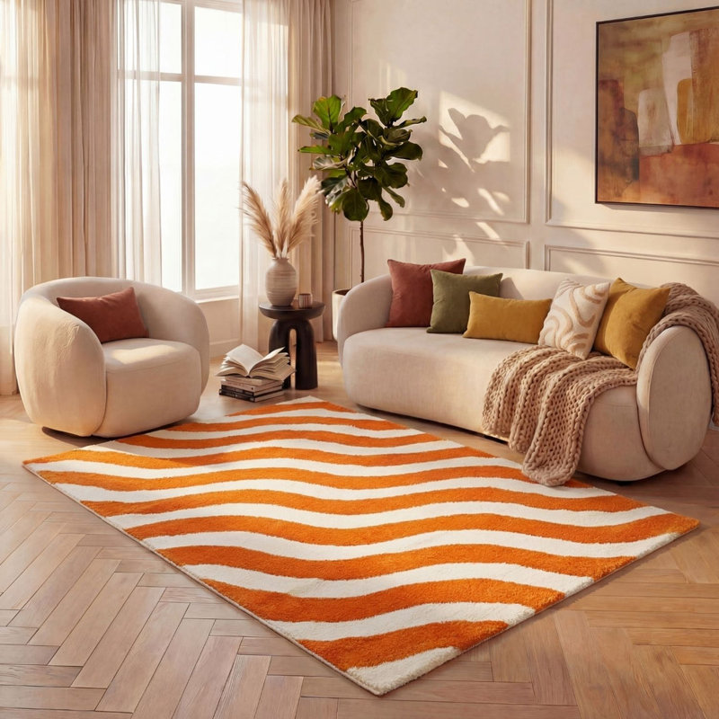 Joli Wavy Area Rug Soft Dense Pile for Living Rooms and Bedrooms, Orange/White, Rectangle 120 x 170 cm