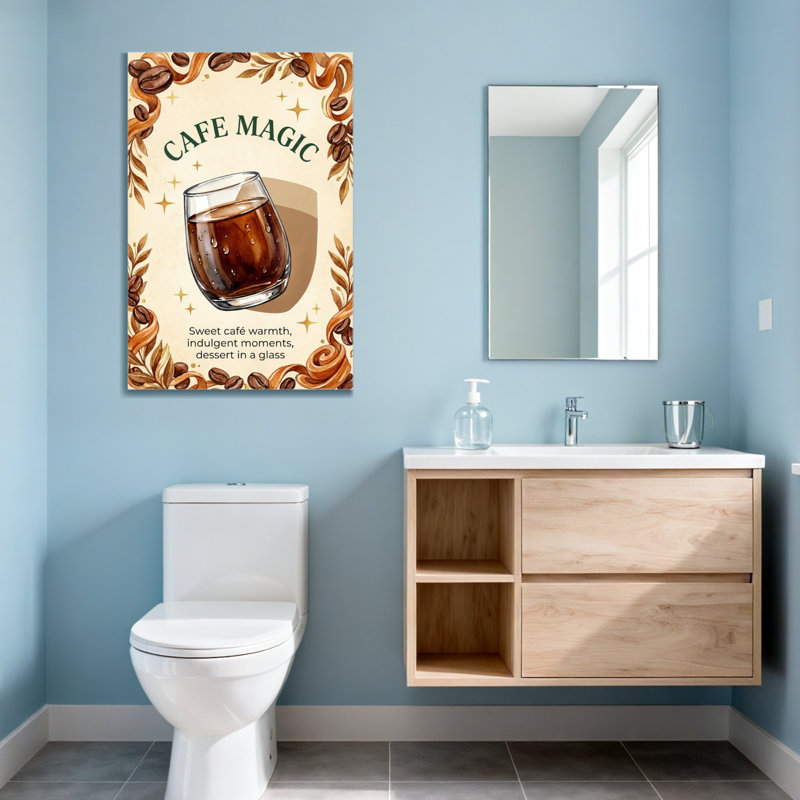 Fashion Cafe, grains de café magiques, feuilles, étoiles, verre, boisson, H 48 po x l 32 po