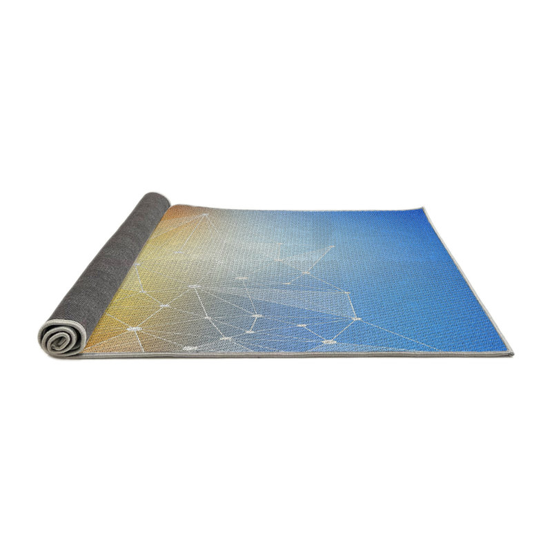 Tapis bleu/vert à motifs, Rond 7 pi