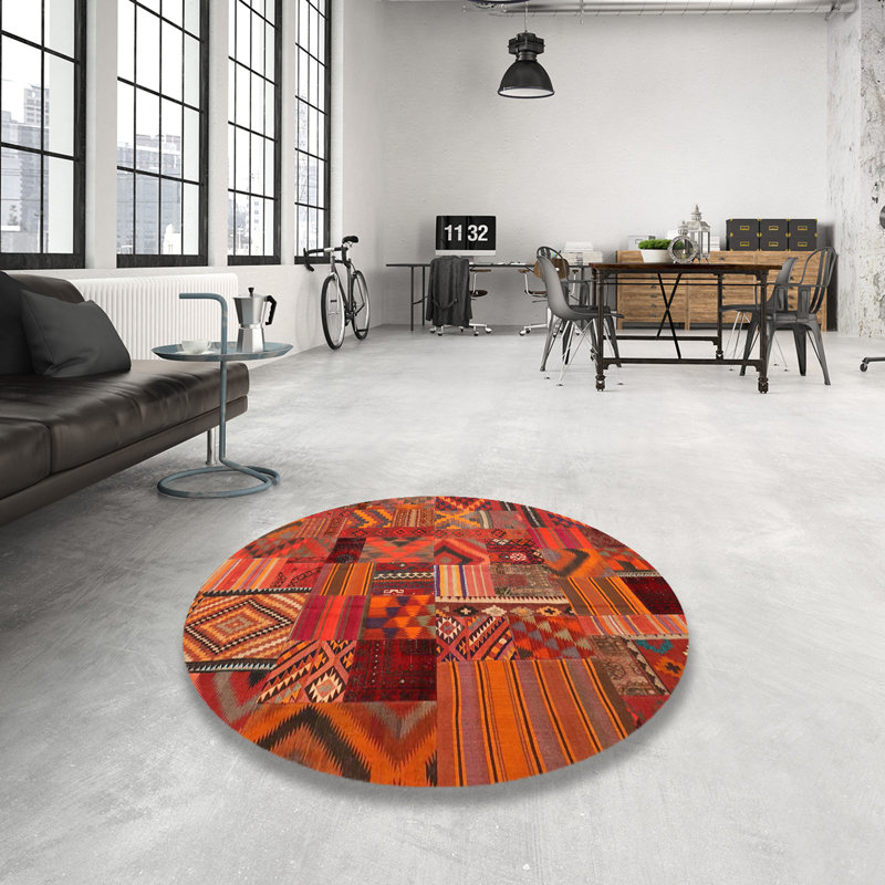 Tapis de zone orange/brun contemporain Ortholf, Rond 8 pi