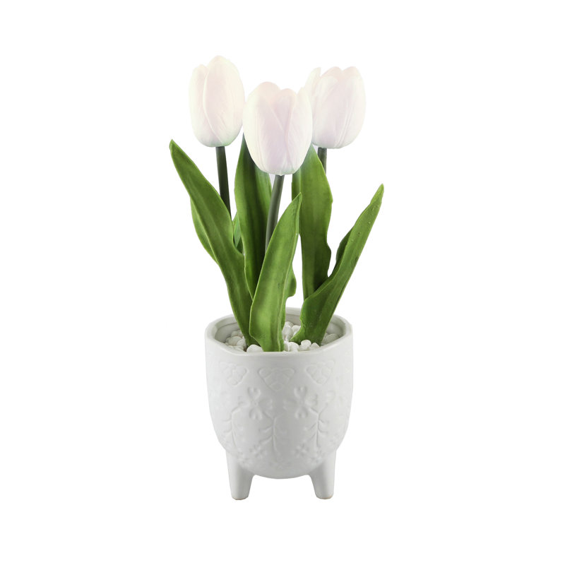 Arrangement floral de tulipes Real-Touch en pot, Blanc