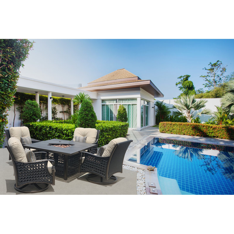 Atwell 4 - Person Premium All-Weather Wicker Patio Dining Set with Square Table , Sunbrella® Cushions Included