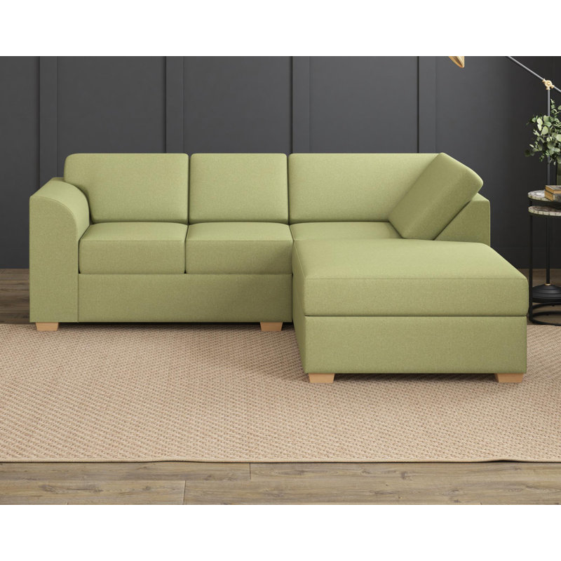 Modo L Shaped Sofa With Corner, Fixed Back, Right Hand Facing, Olive Polyester