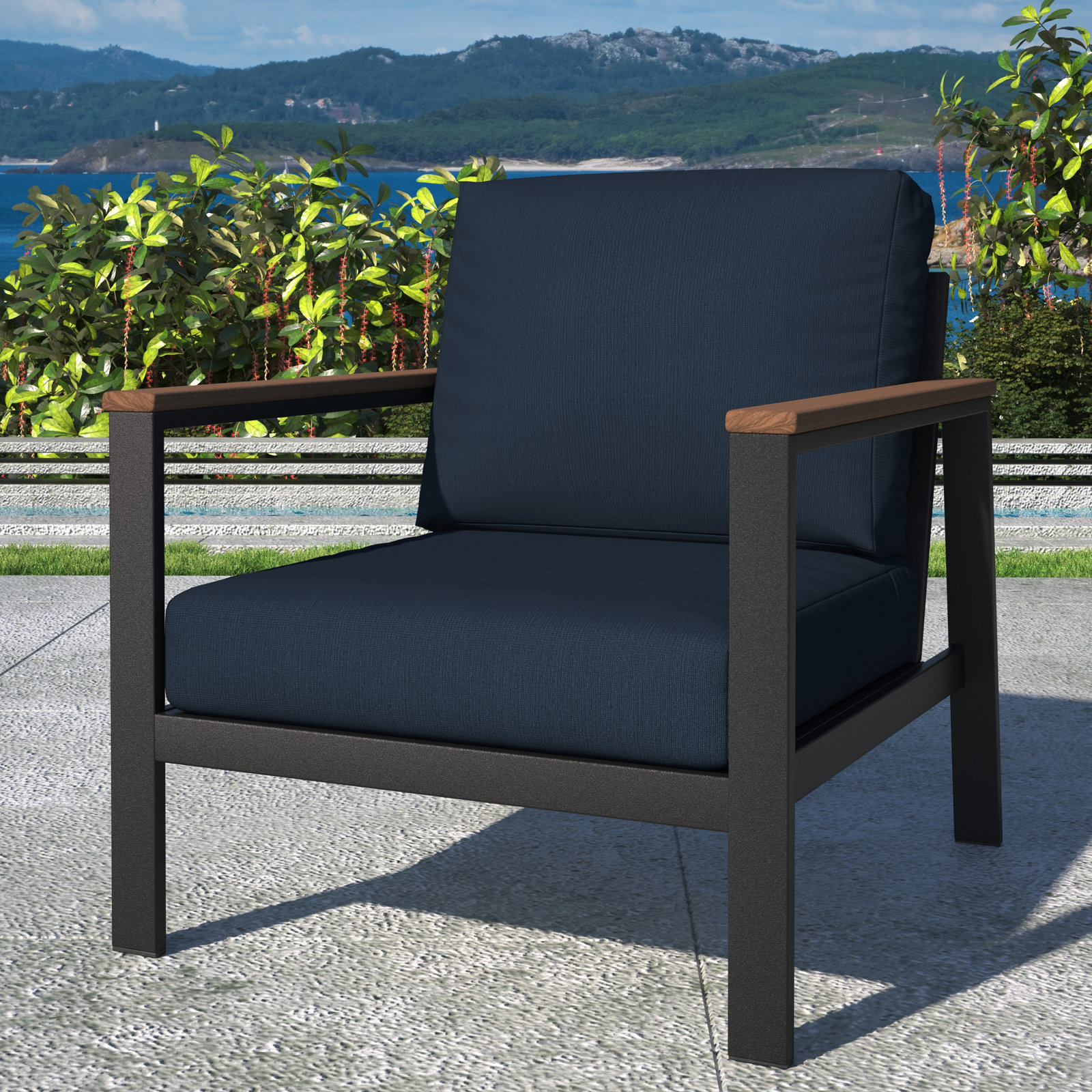 Townsend Sunbrella® Patio Lounge Chair, Canvas Navy Sunbrella® Canvas, Brown, Yes