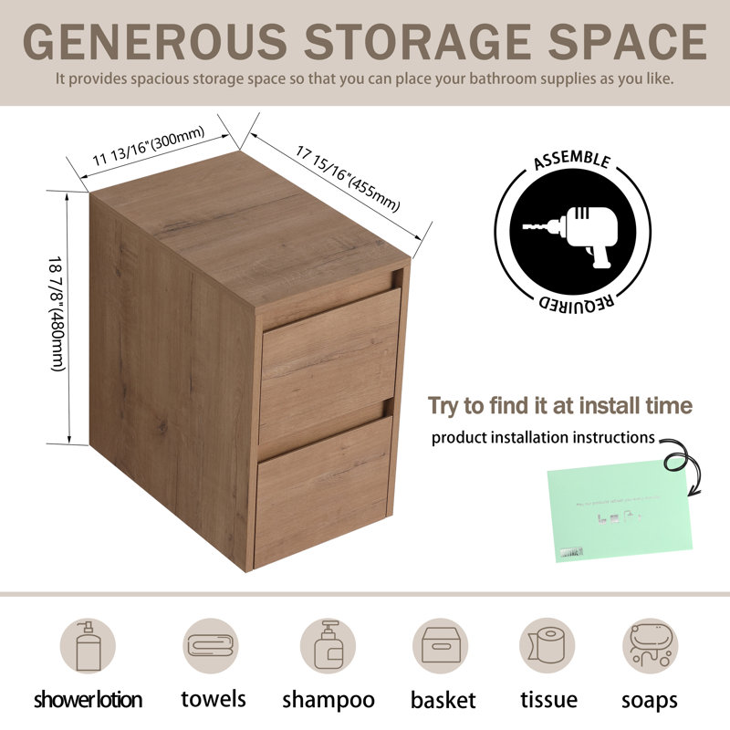 Vowar 12" Wall-Mounted Bathroom Cabinet With 2 Soft-Close Drawers