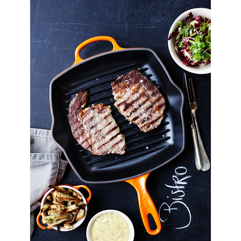Le Creuset Enameled Cast Iron Signature 10.25" Square Skillet Grill, Flame