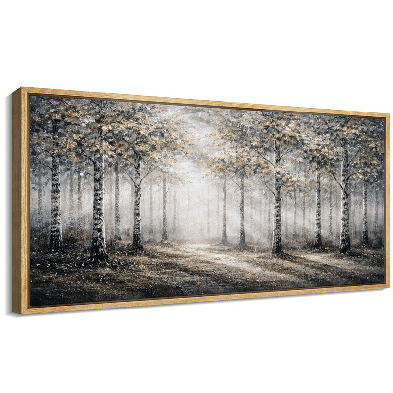 "Foggy Forest Path", arbres noirs et dorés, paysage, très grandes photos, impression sur toile encadrée, Naturel
