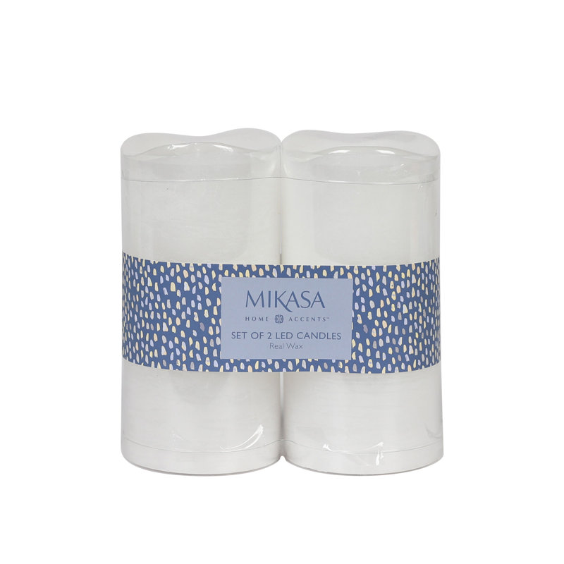 Mikasa Wavy Top LED Unscented Wax Flickering LED Pillar Candles