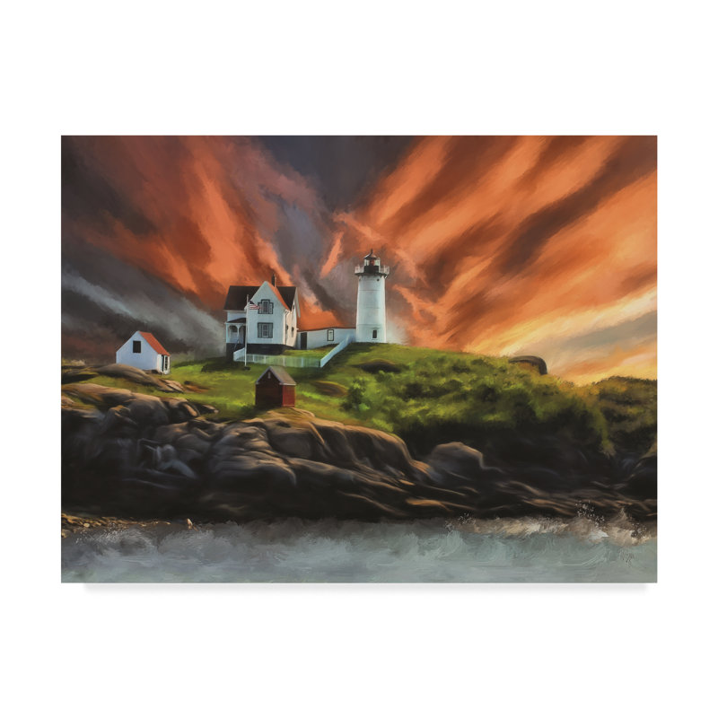 « cape neddick nubble phare », reproduction de peinture à l’acrylique sur toile tendue, H 14 po x l 19 po x P 2 po