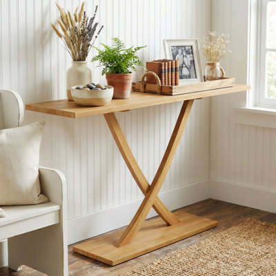 Console 57 pouces en bois massif avec structure en bois de teck et motif géométrique