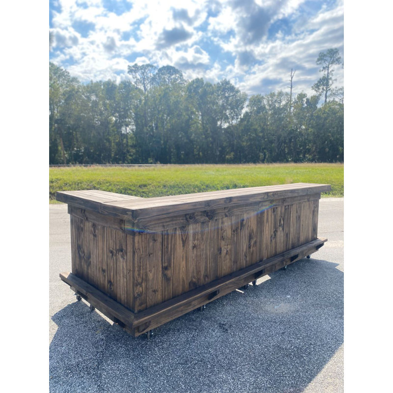 Regulator 8x4 U-Shape Wooden Home Bar with Large Serving Counter, Storage Shelves, and Footrest