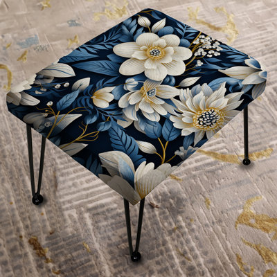 White And Blue Magnolias Charm Floral Pattern - Floral Rectangle Ottoman