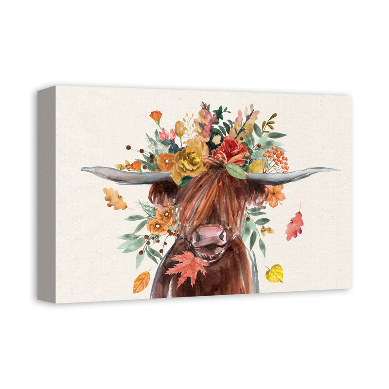 Vache d'automne - reproduction sur toile tendue, H 12 po x l 18 po x P 1,25 po
