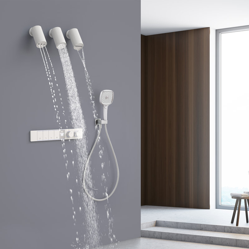 Digital Display Four-Function Thermostatic Shower System Wall Mounted Shower Faucet Set,All Shower Heads Can Be Used At The Same Time