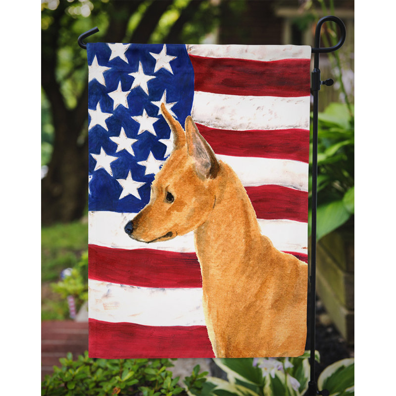2 côtés en polyester de 2 côtés american drapeau de jardin, Pinscher miniature brun
