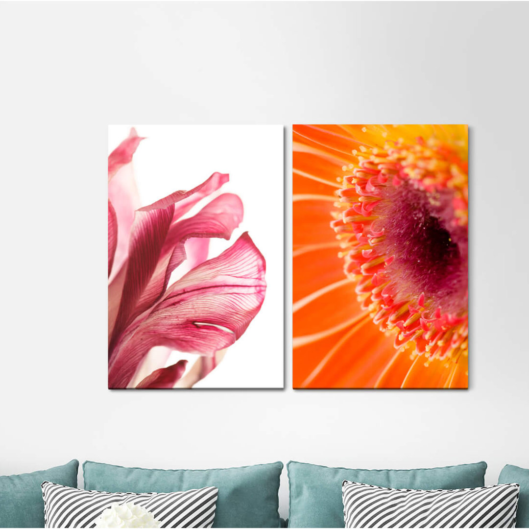 2-tlg. Leinwandbilder-Set - Fotografie „Blossom Flowers Orchid Nectar Red Orange”