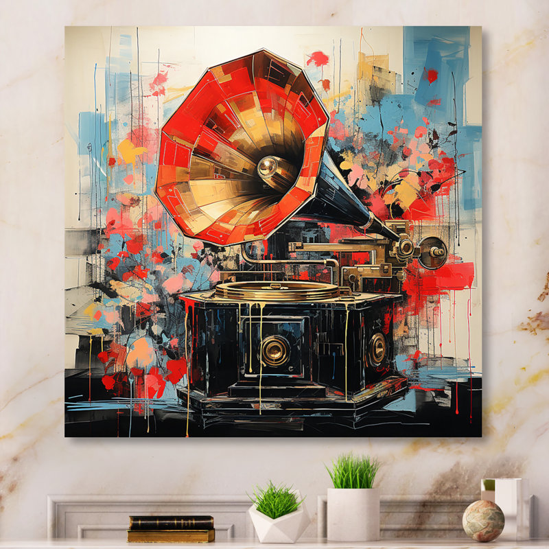 «Red Blue Phonograph Collage», reproduction, H 16 po x l 16 po x P 1 po, Toile tendue