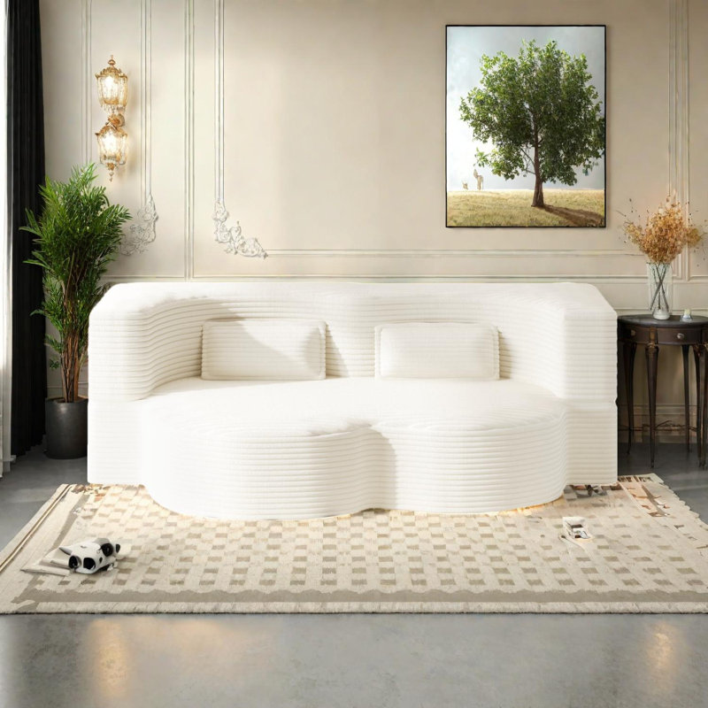 Canapé-lit moderne convertible avec velours côtelé, Beige