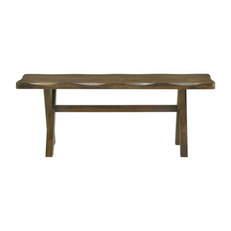 Banc de salle à manger en bois de 47 pouces, finition noyer muscade, base en tréteaux robuste pour les espaces rustiques et traditionnels