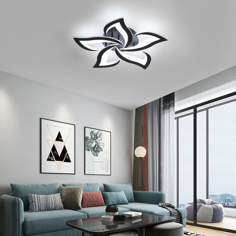 Rachna 5-head 60cm LED Integrated Semi Flush Mount Ceiling Light, 6000K, Black