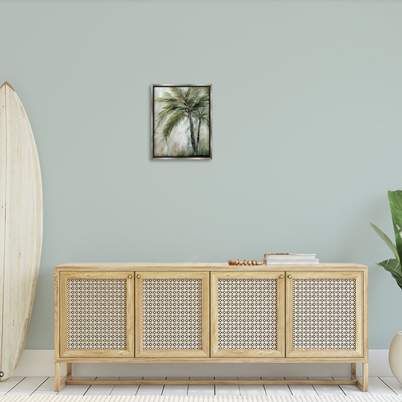  Abstract Palm Fans Gold Framed Floater Canvas Wall Art by Nan, Cadre flottant gris lustré, H 21 po x l 17 po