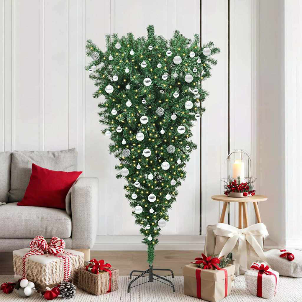 vidaXL Upside-down Artificial Pre-lit Christmas Tree with Ball Set