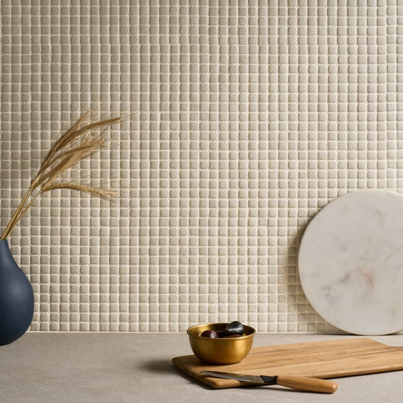 Venini .5" Mini Square Frosted Glass Mosaic Tile, Beige