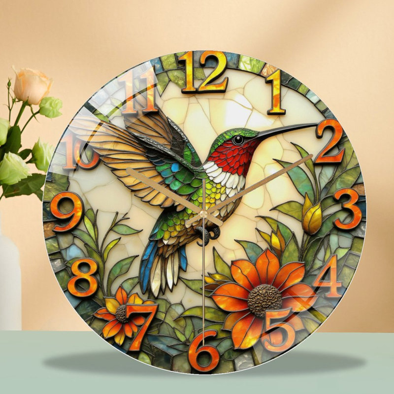 Horloge murale vitrail colibri 12 po