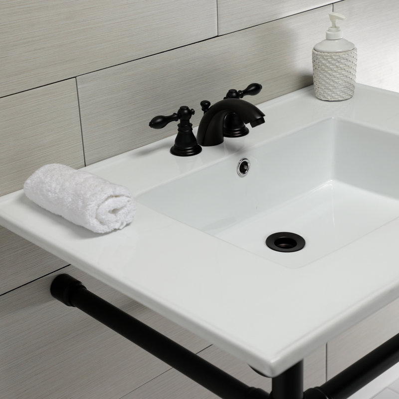 Kingston Brass Dreyfuss 31-Inch Ceramic Console Sink with Stainless Steel Legs, Matte Black, 4" Centers